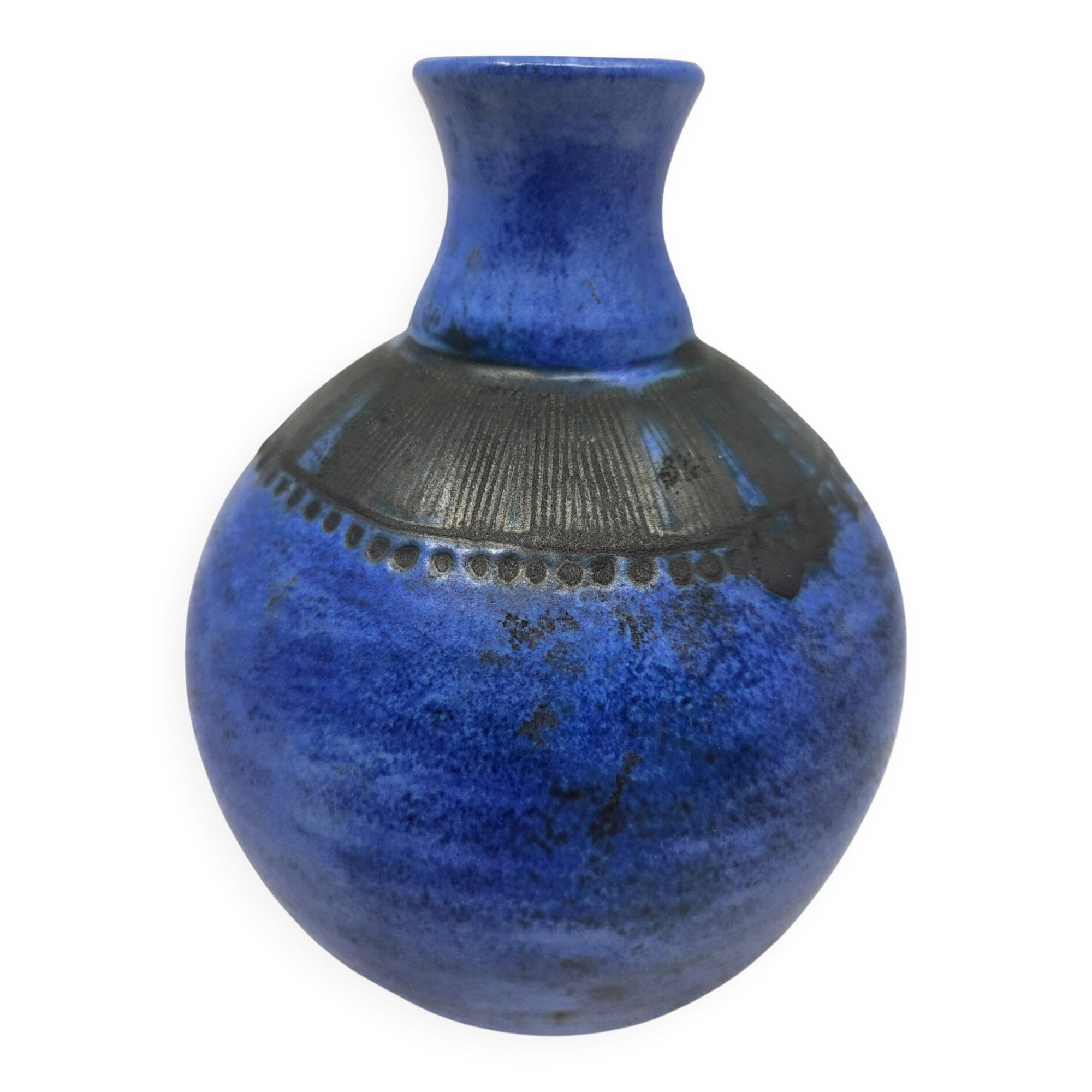 Jacques Blin vase in blue ceramic, France, Mid Century Design