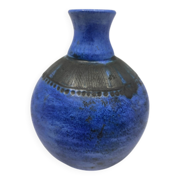 Vase Jacques Blin en céramique bleue, France milieu XXème