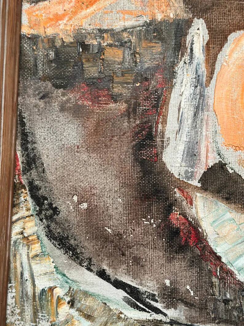 Swedish Original Oil on Canvas – "Abstract Composition" by Eivor Lindberg – 1967 – Signed – Vintage and Framed – 68 × 52 cm (26.8 in × 20.5 in)