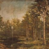 Italian painting signed and dated 1939 wooded landscape
