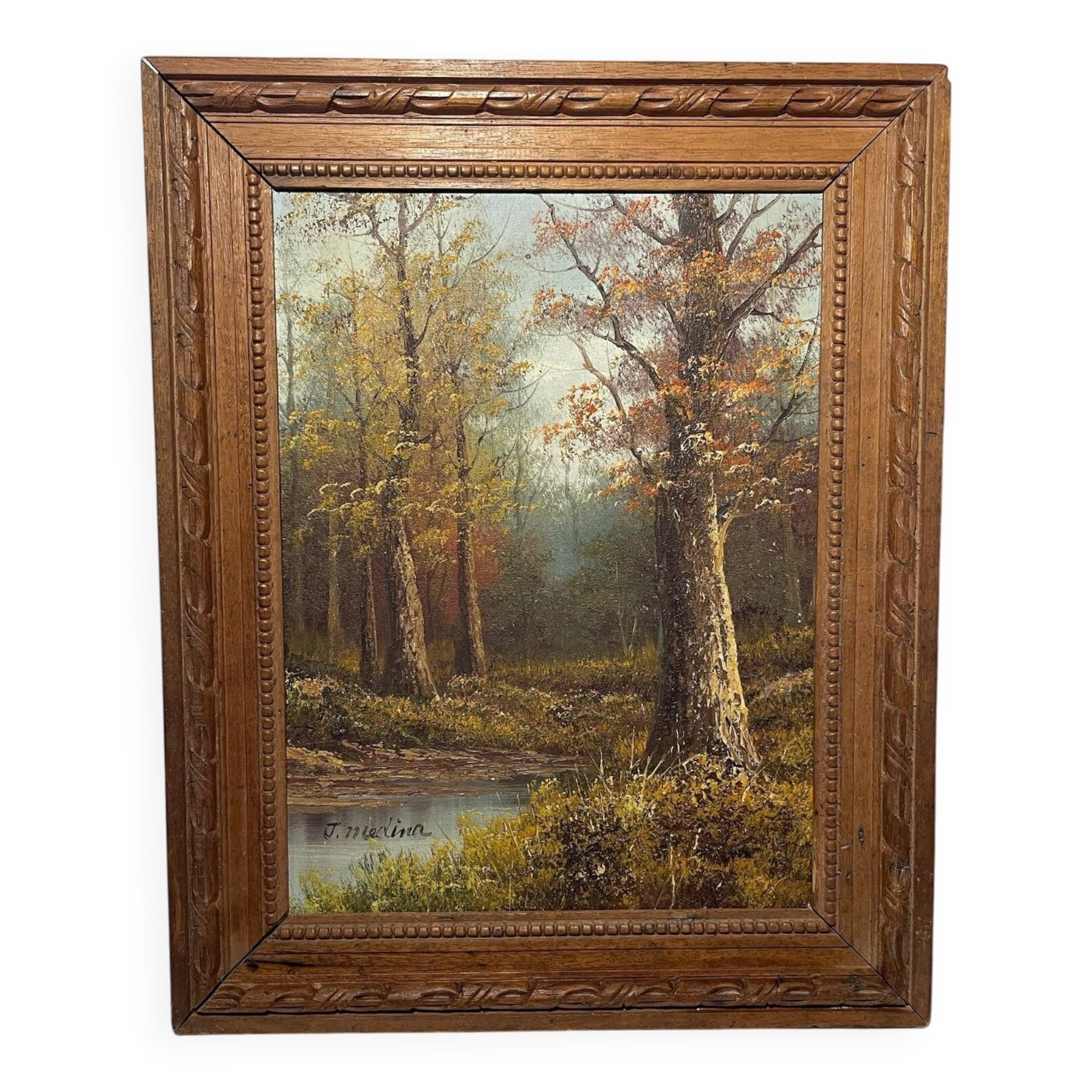 Vintage painting attributed to Alice J. Medina — Autumn Landscape — Oil