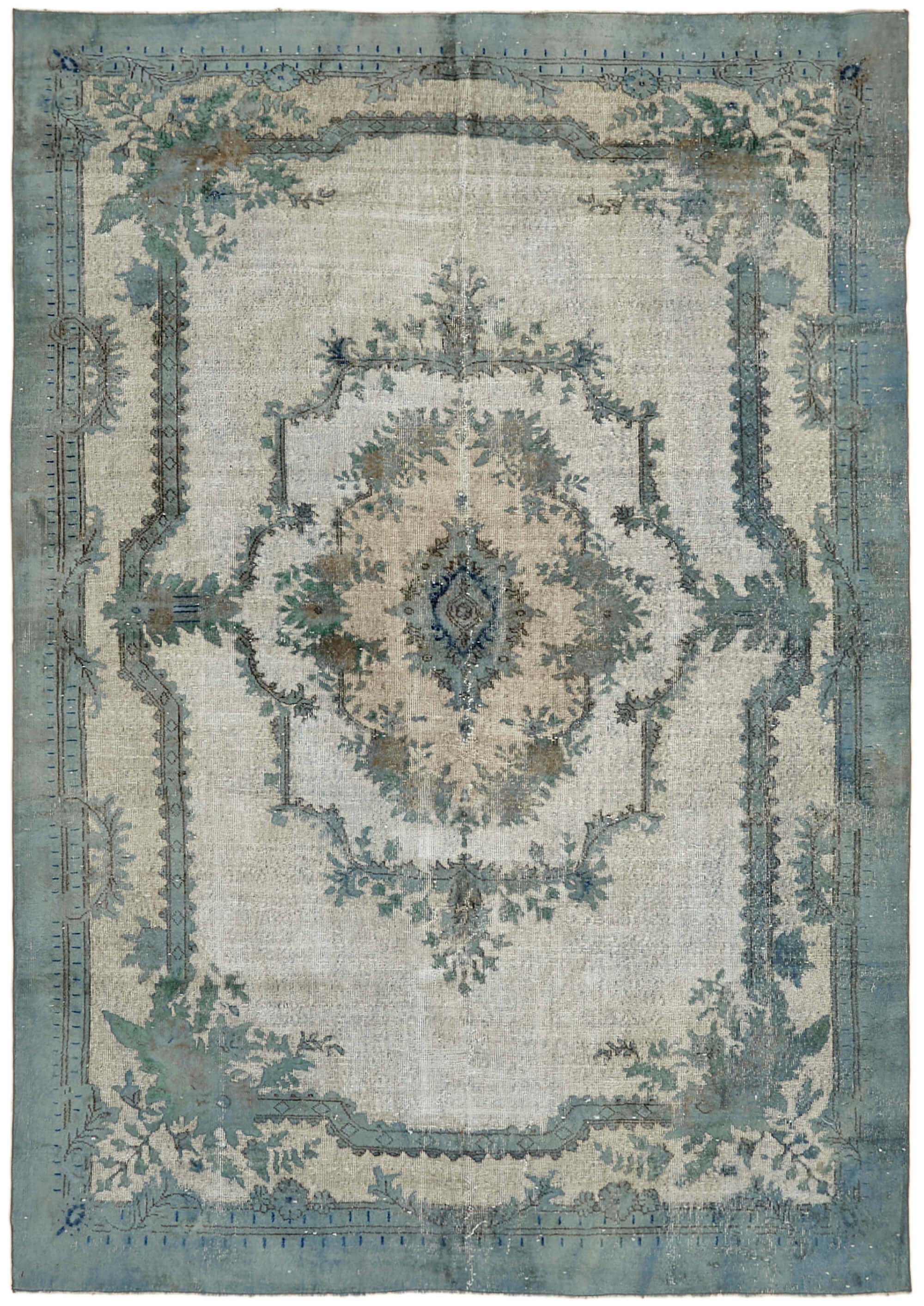 Hand-Knotted Antique Turkish 1970s 220 cm x 310 cm Blue Carpet