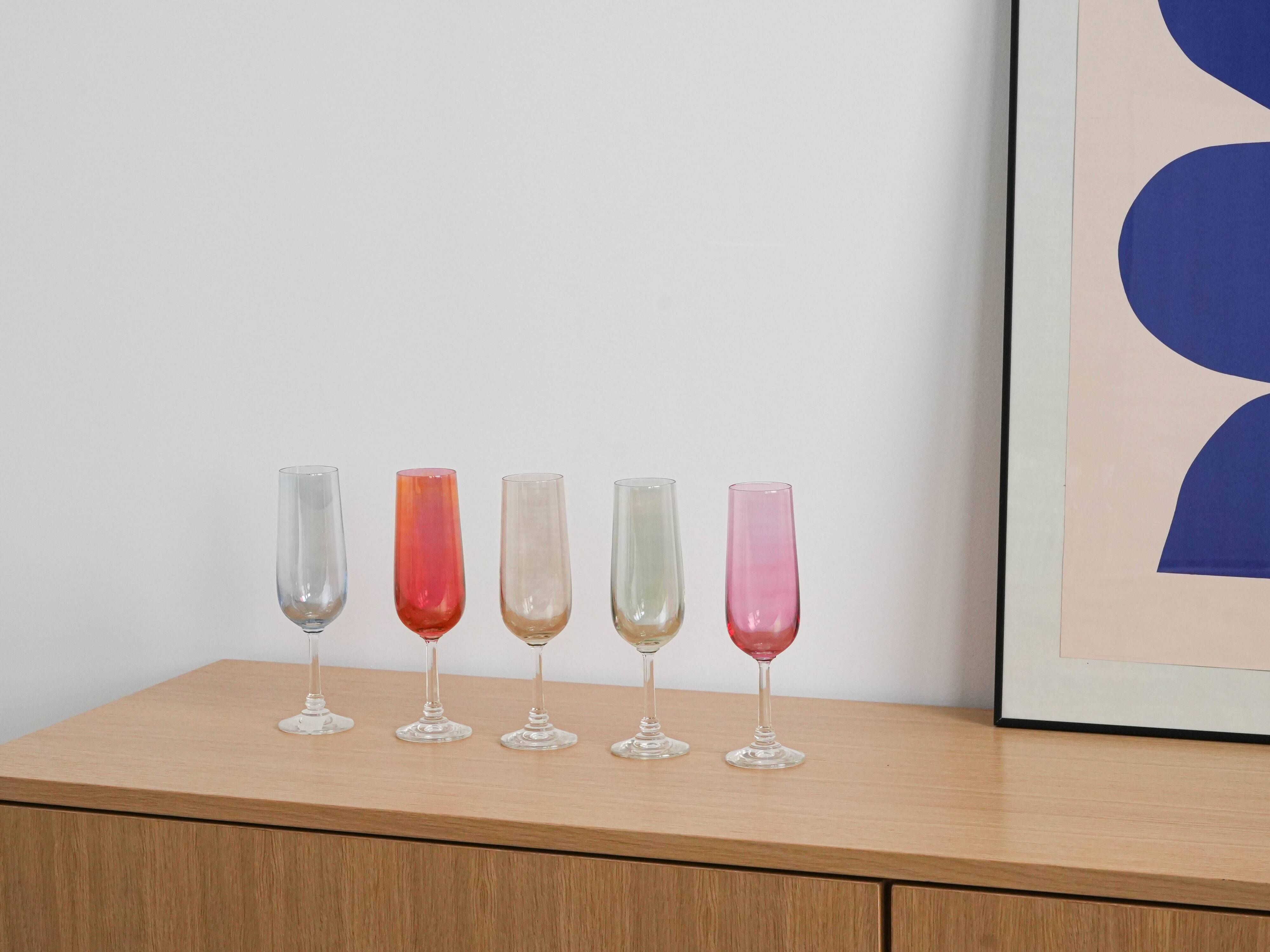 Set of coloured wine glasses, 1960s, made in Czechoslovakia