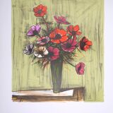 Peinture de Bernard Buffet, bouquet d'anémones