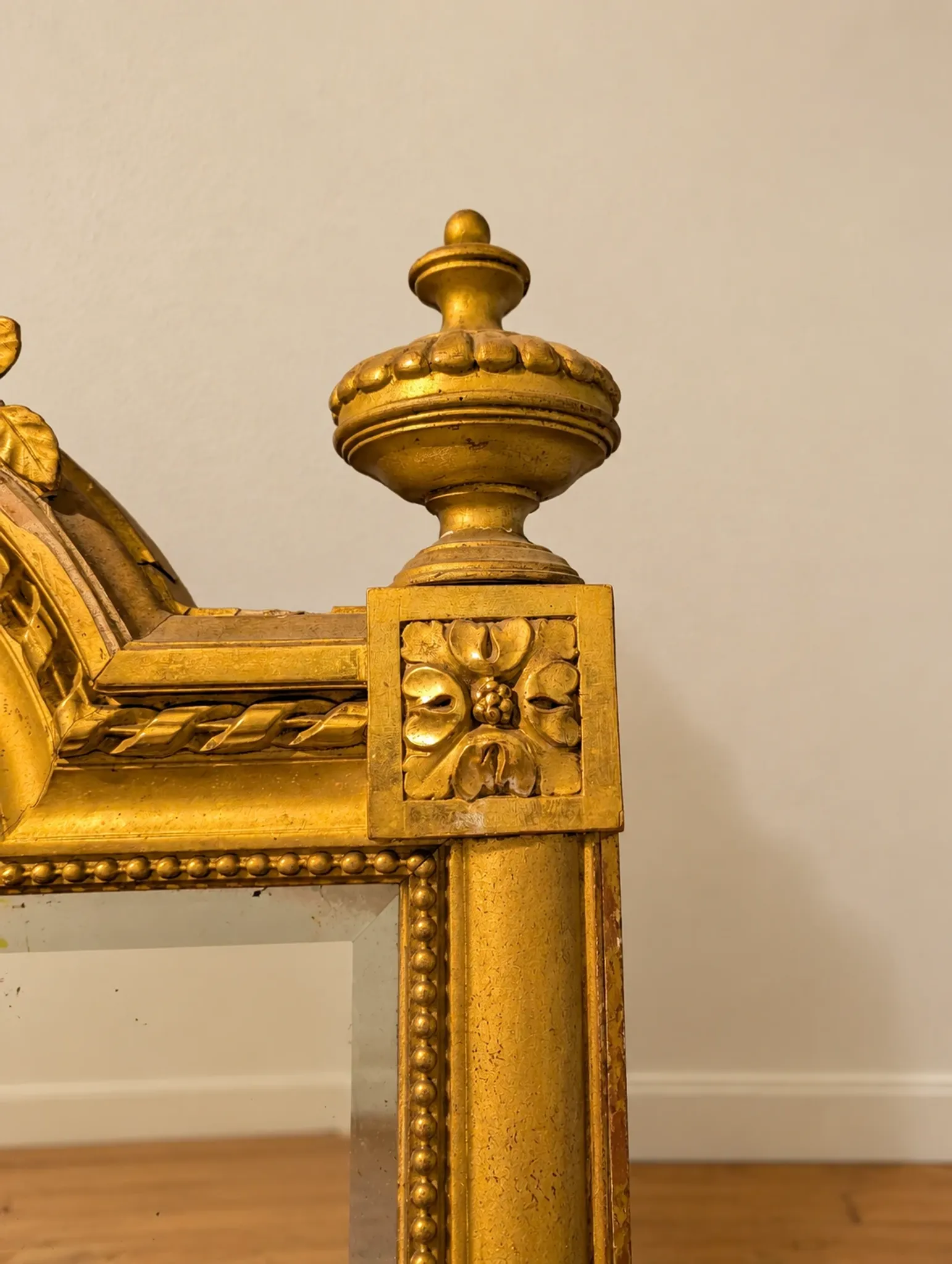 Large antique gilded fireplace mirror, Louis style