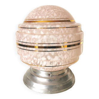 ball pendant light, art deco, in clichy glass, pink and gold, from the 30s