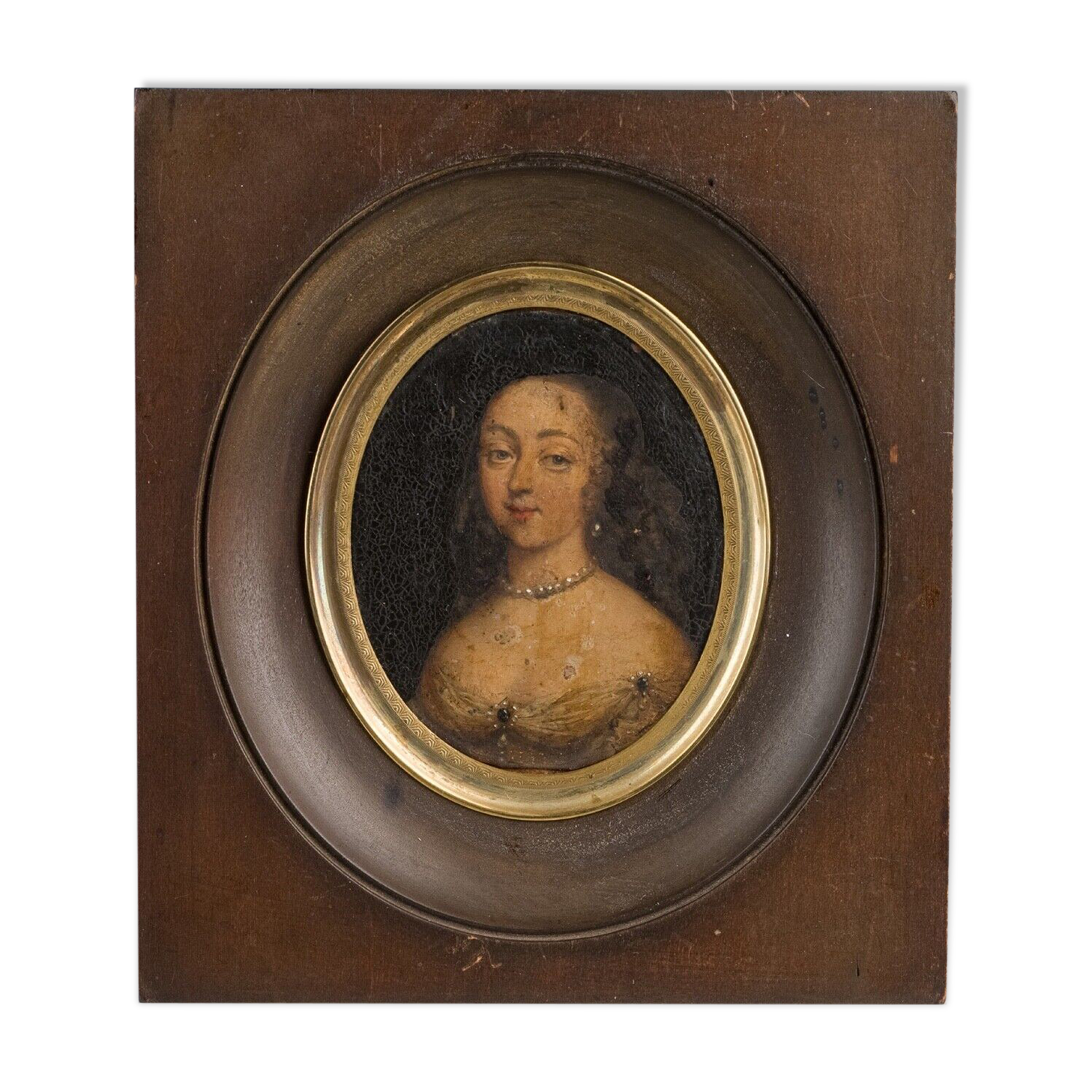 Miniature portrait of a woman in costume epoch louis xv frame wood