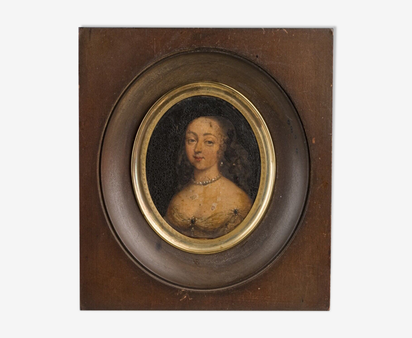 Miniature portrait de femme en costume epoque louis xv cadre bois