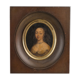 Miniature portrait of a woman in costume epoch louis xv frame wood