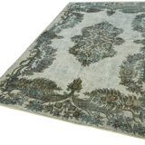 Handmade hi-low pile oriental 1980s 202 cm x 315 cm blue rug