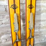 Vintage wooden Rossignol Hickory ski pair