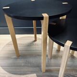 Set of round wooden and black side tables – Scandinavian style