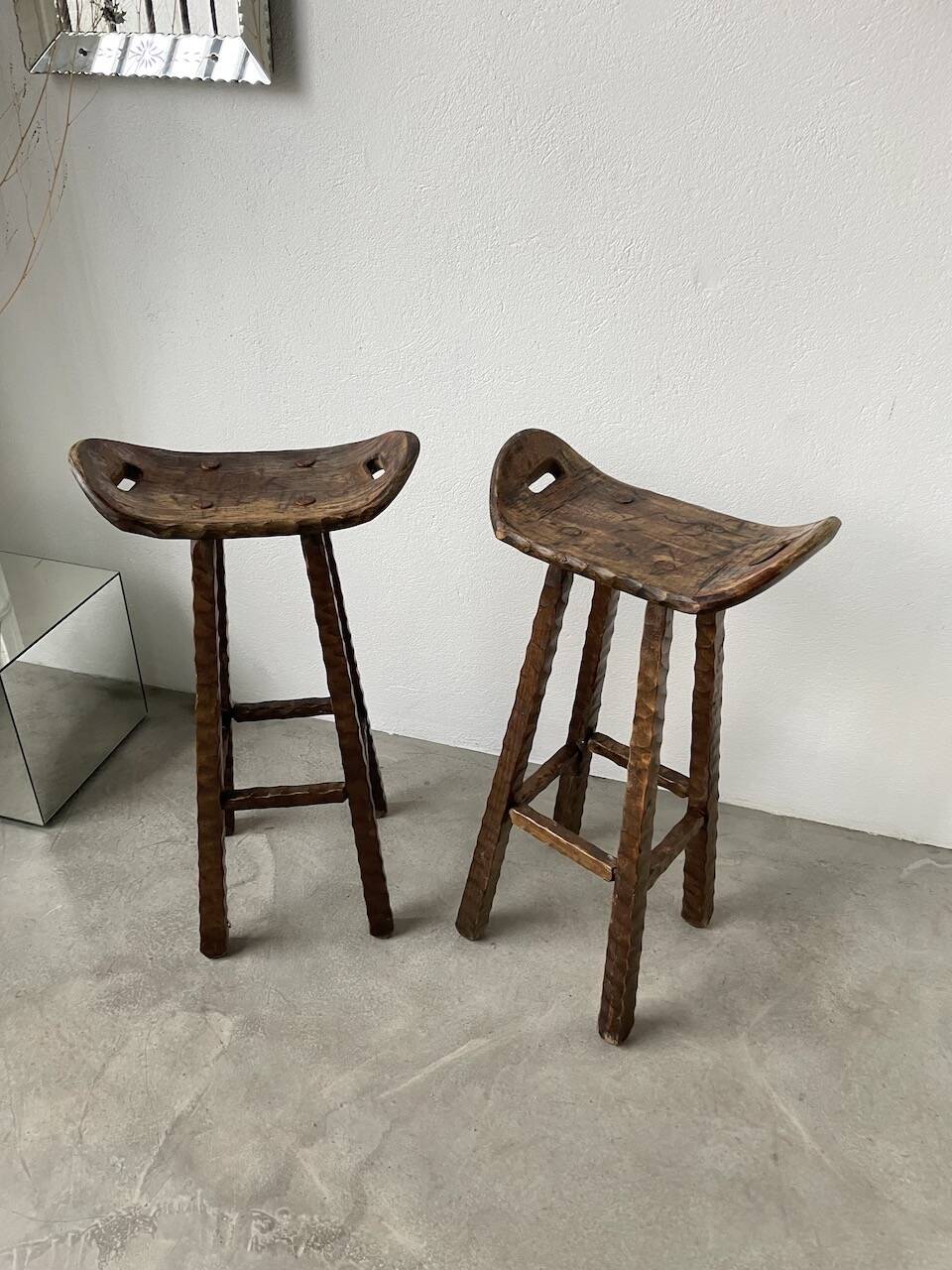 Pair of brutalist high stools