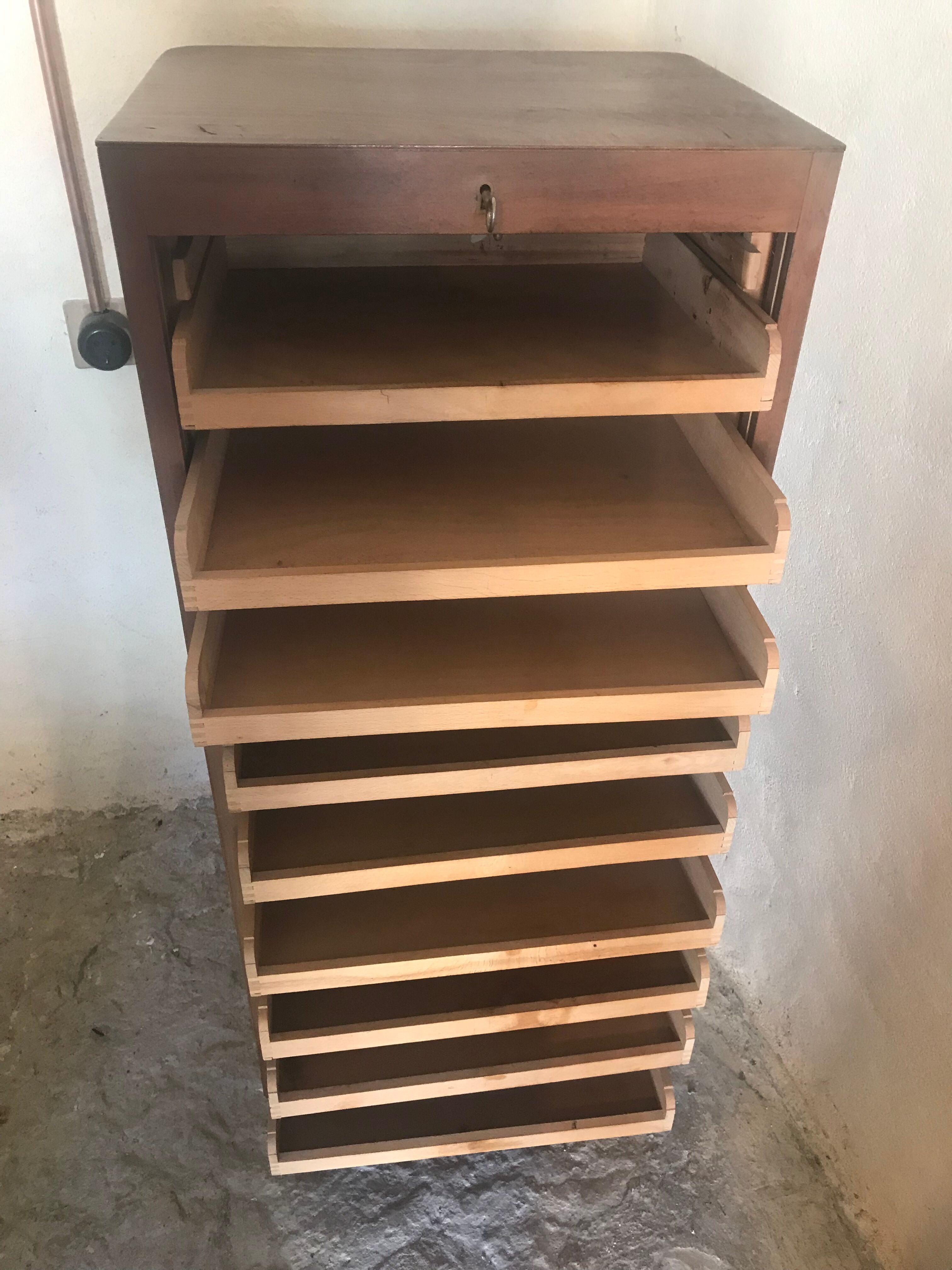 Vintage mid century wooden curtain binder cabinet