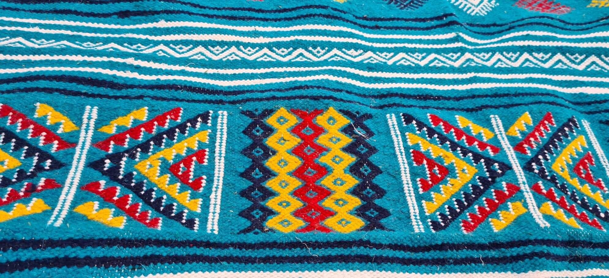 Traditional handmade multicolored blue carpet 210x110cm