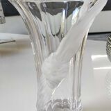 Vintage Multifaceted Crystal Vase, Frosted Draped Bow, col. Opaque white, Evita Crystal, Germany