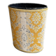Oval paper bin in woven ochre and grey cotton