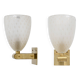 Pair of Murano Pulegoso Glass and Brass Wall Sconces, Italy
