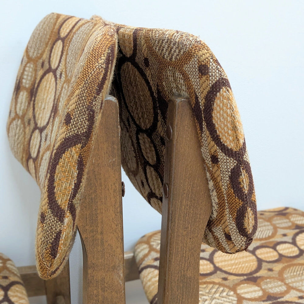5 vintage oak chairs & original fabric