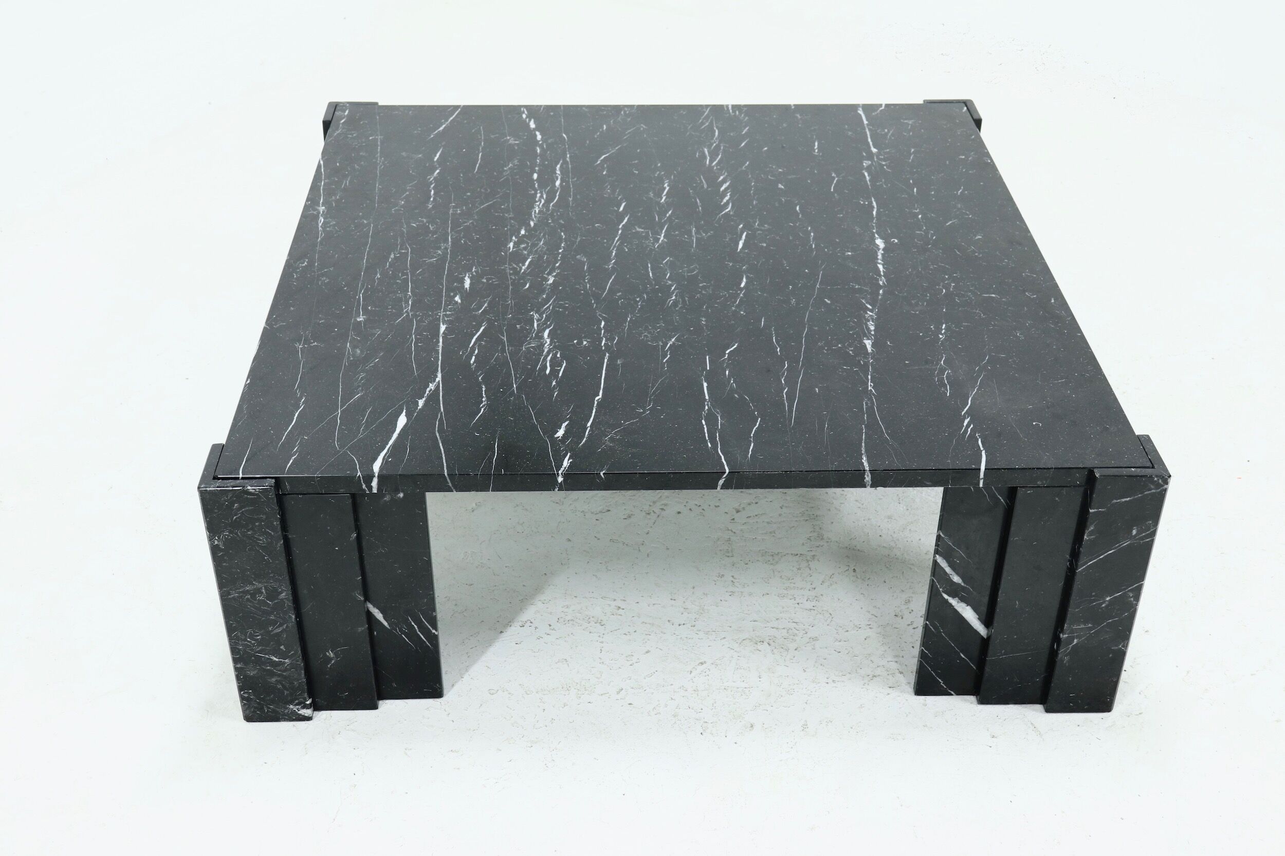 Large italian modern black marble coffee table 1970s