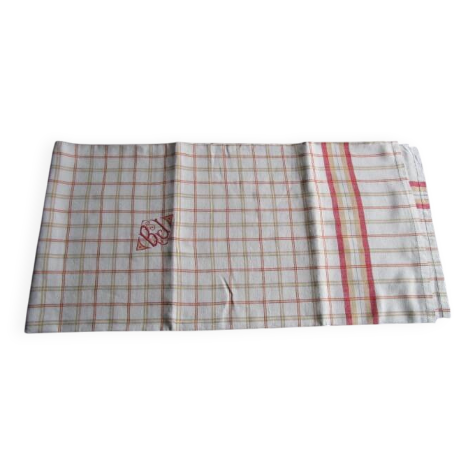 Old monogrammed checkered tablecloth: 165x165cm