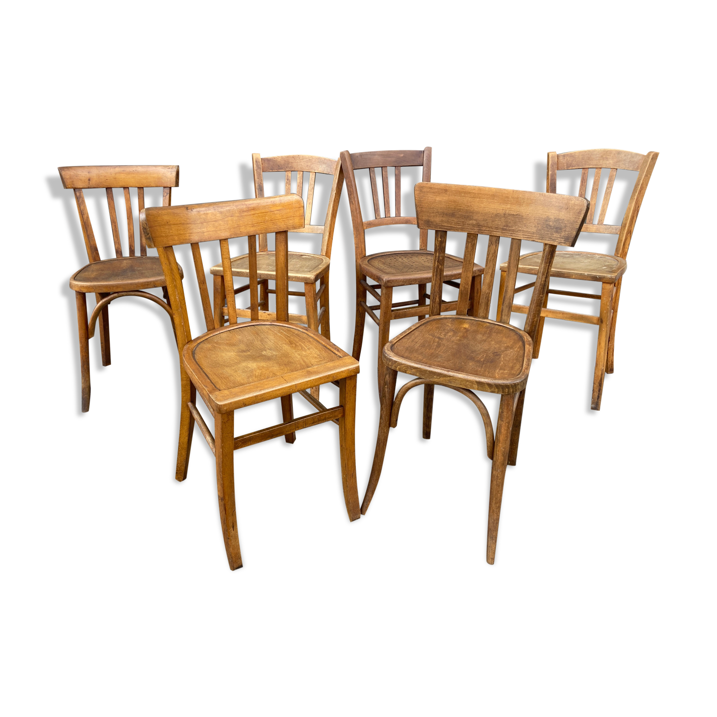 Lot 6 mismatched bistro chairs curved wood