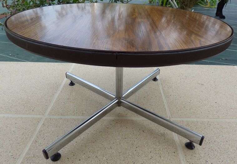 VINTAGE round coffee table in metal and wood