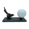 Art deco nightlight bird stylized in regulation and globe in opaline
