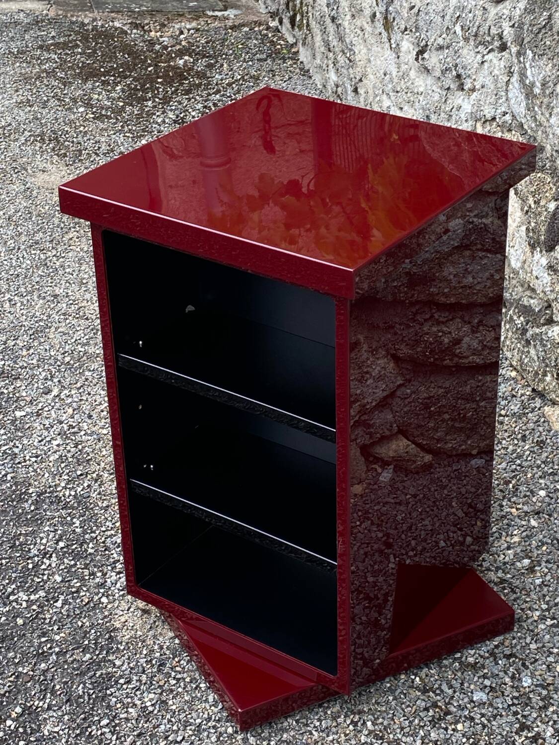Square plexiglass shelf, burgundy red, david lange vintage 1980