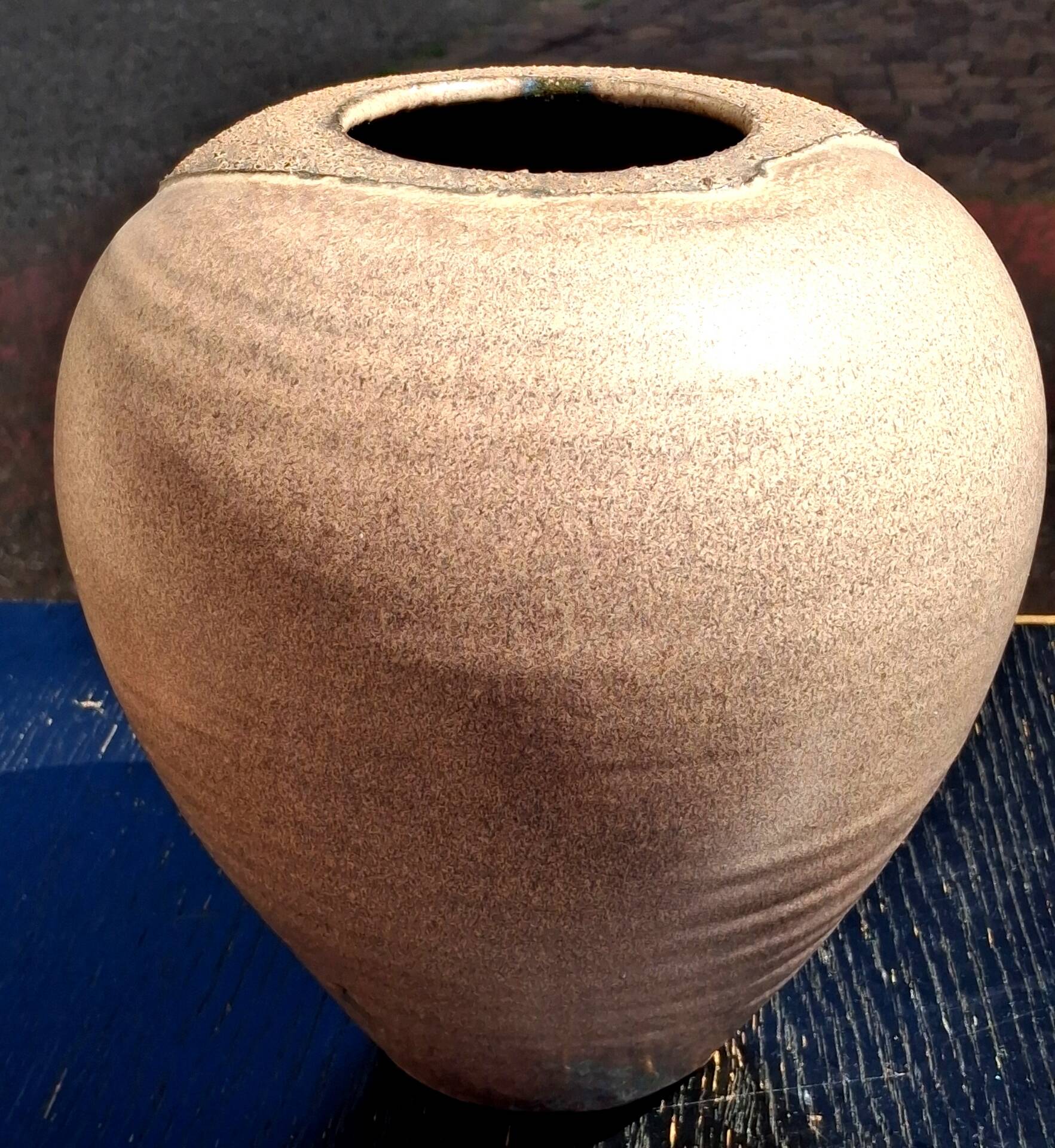 Glazed stoneware vase with a contemporary design, signed to be identified.