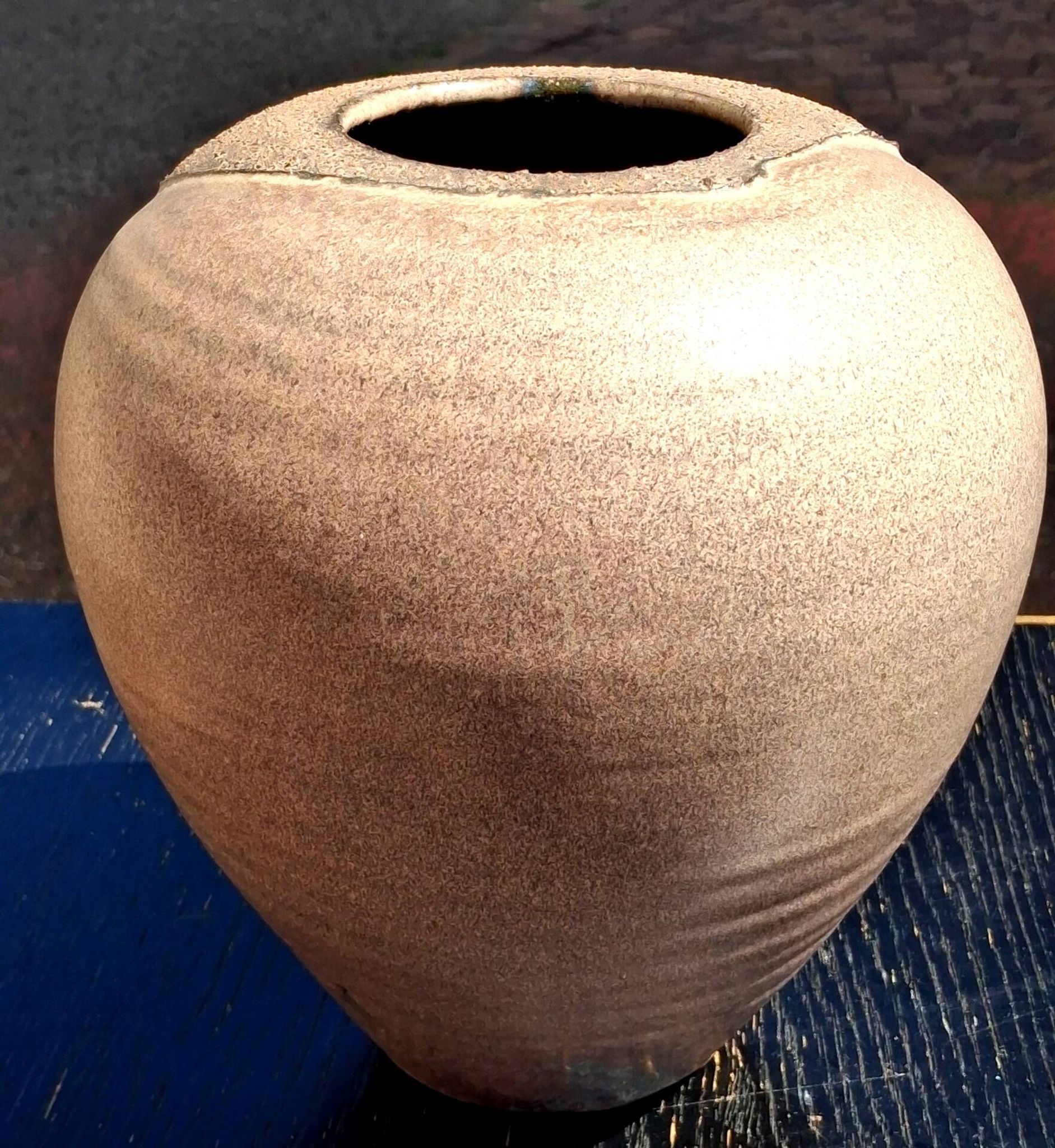 Glazed stoneware vase with a contemporary design, signed to be identified.