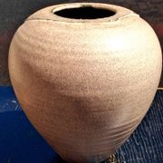 Glazed stoneware vase with a contemporary design, signed to be identified.