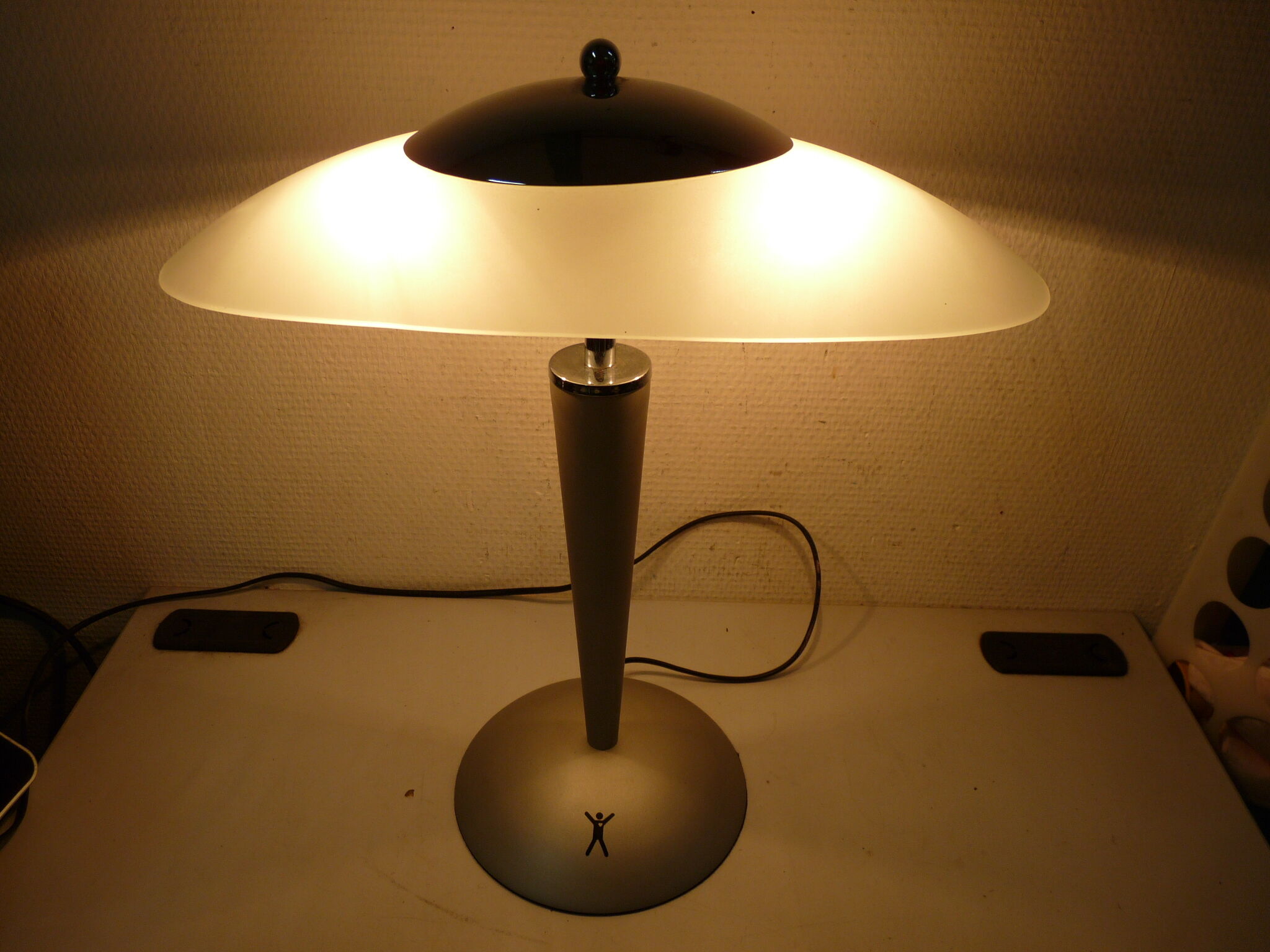 Glass and metal mushroom lamp