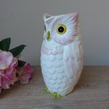 Pichet barbotine white and pink owl – Vintage Japanese, signed Fratelli Gia