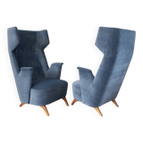 Pair of Mid-Century Modern Italian Velvet High Back Armchairs, 1950s