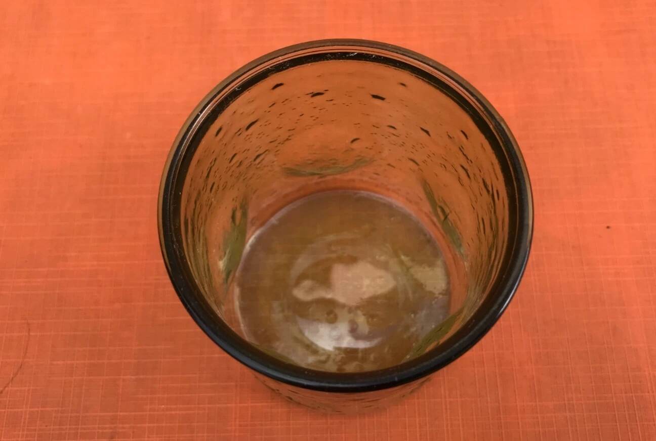 1970s (lot 3) 5 orangeade glasses Bubbled and coloured glass