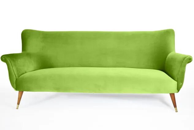 Three-seater velvet sofa, 1960s, pistachio, restored.