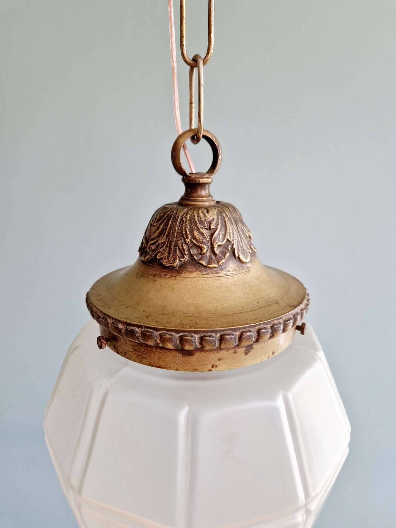 Art Deco pendant light in frosted faceted glass, 1920s