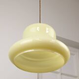Suspension mid-century en laiton jaune et verre, italie