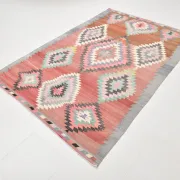Pink & Red Vintage Tribal Kilim Rug, Turkish Handwoven Wool Bohemian Decor