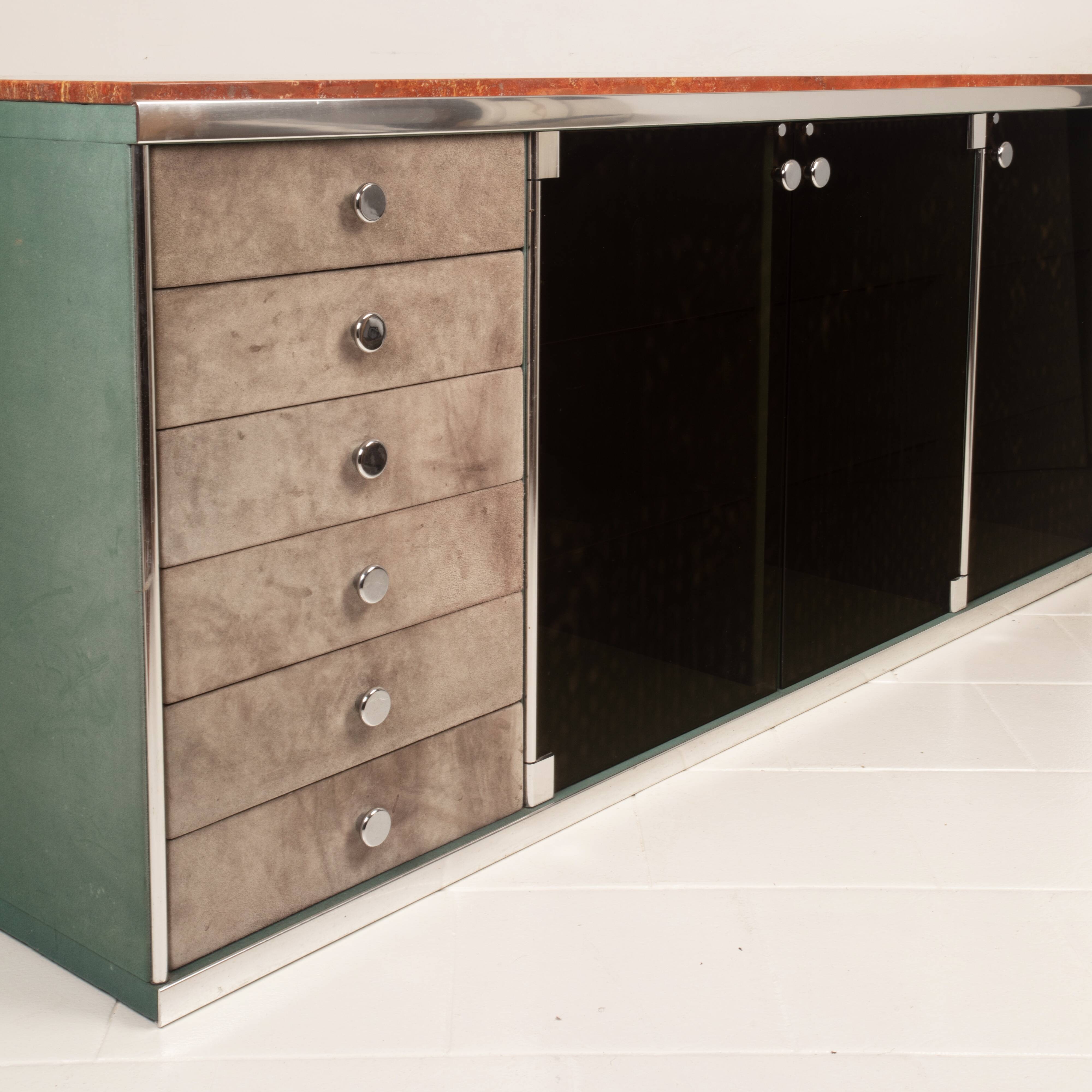 Guido Falsechini Hermes Marble and Leather Sideboard for i4 Mariani 1970