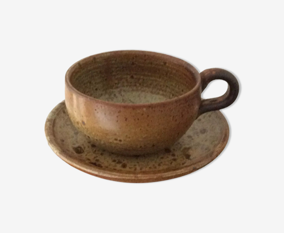 Déjeuner tasse et sous tasse en grès - vintage