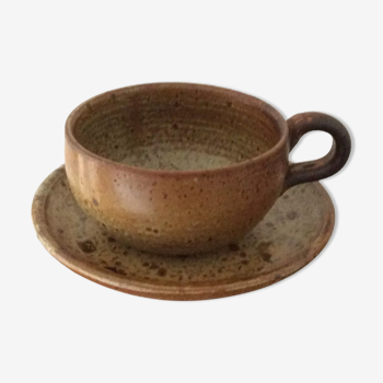 Lunch cup and under cup in stoneware - vintage