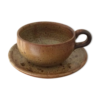 Lunch cup and under cup in stoneware - vintage