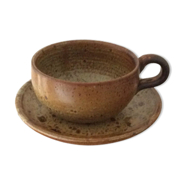 Lunch cup and under cup in stoneware - vintage