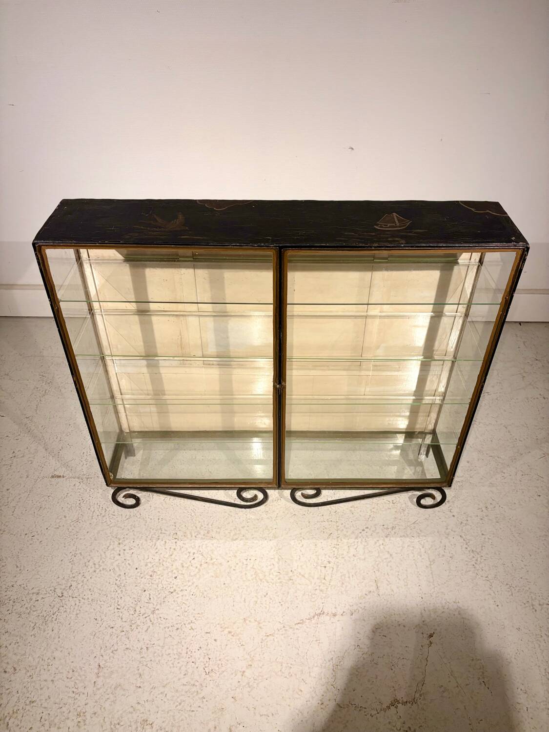 Double vintage metal and glass display cabinet from the 50s/60s – industrial style
