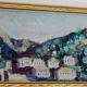 Original mid-century Swedish oil on panel "Village" by Bertil Wahlberg.