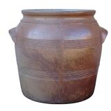 Grand pot à confit ancien en faïence française à glaçure brune salée