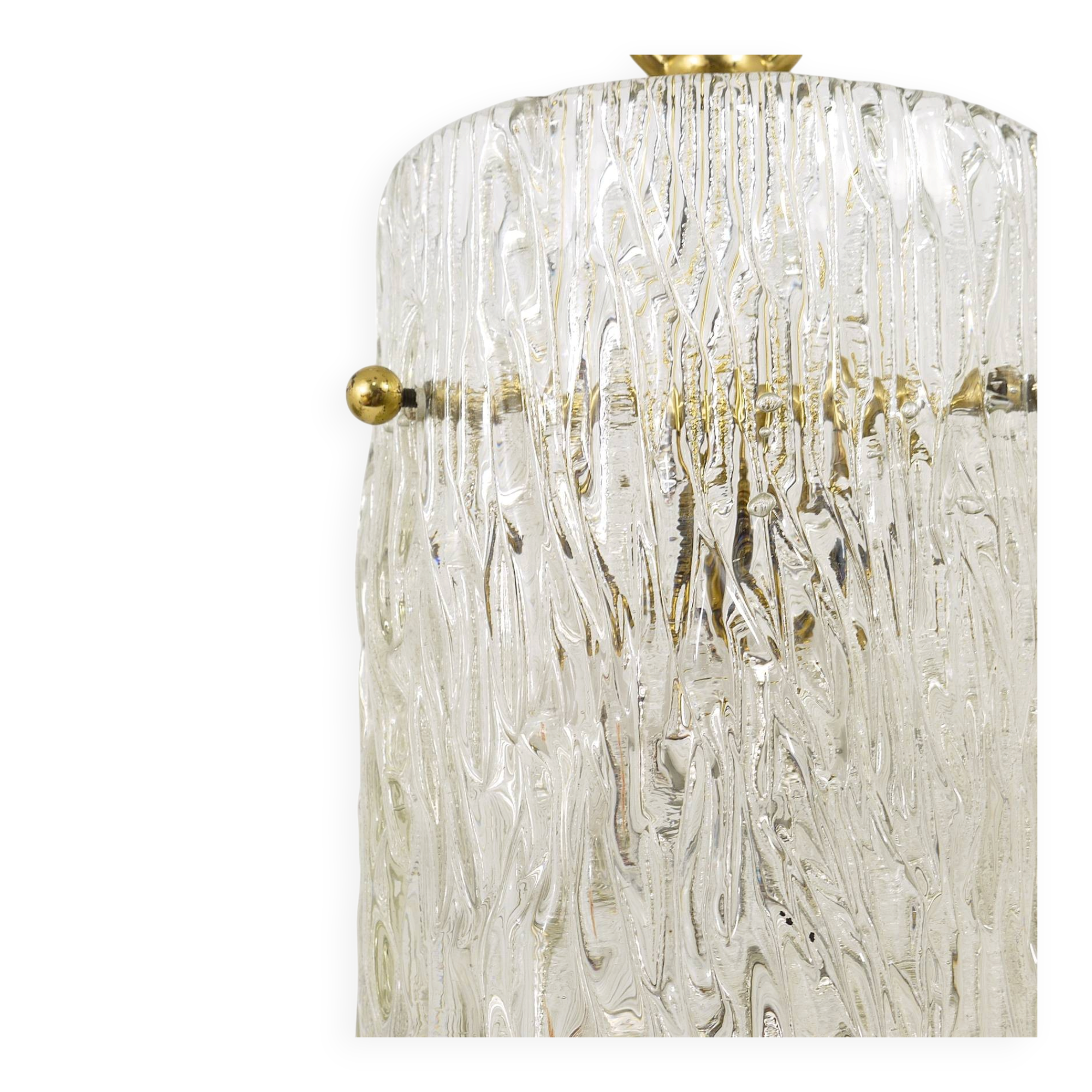 Two suspended lamps in glass and brass by J.T. Kalmar, Vienna, mid-century, Austria, 1950s.