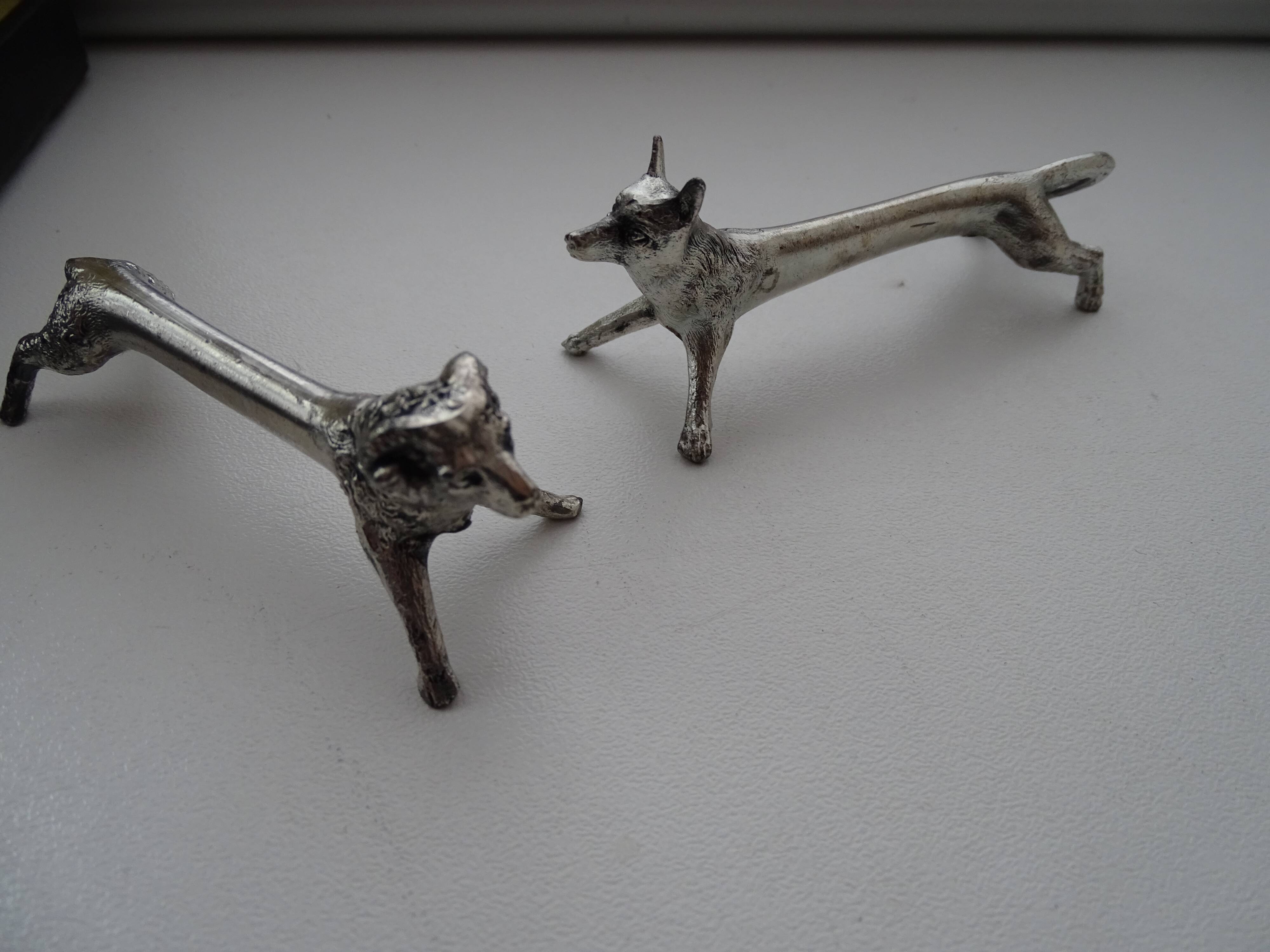 12 animal knife holders Art Deco antique silver metal in case
